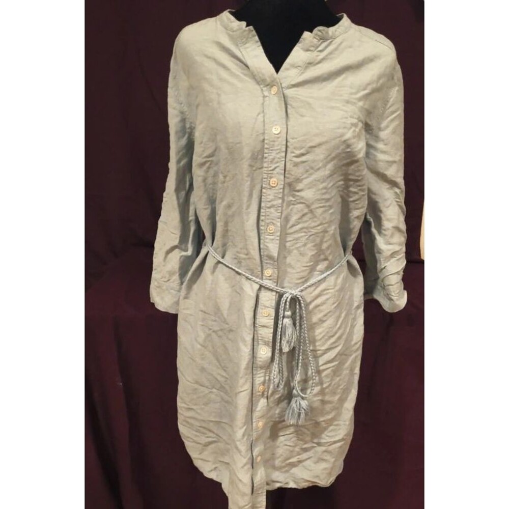 Ann Taylor Light Blue Linen Blend Tunic Shirt Dress Coastal Size Large